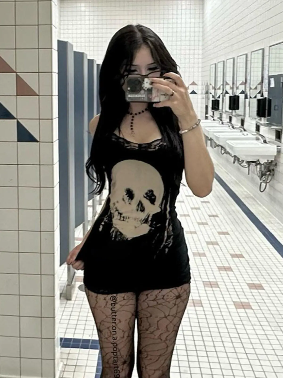 Фото Женское облегающее платье в стиле Dark Alt Hot Girl, сексуальное черное платье с принтом черепов, готическое платье-комбинация Y2K Gyaru E-girls, мини-платье для женщин на лето №2