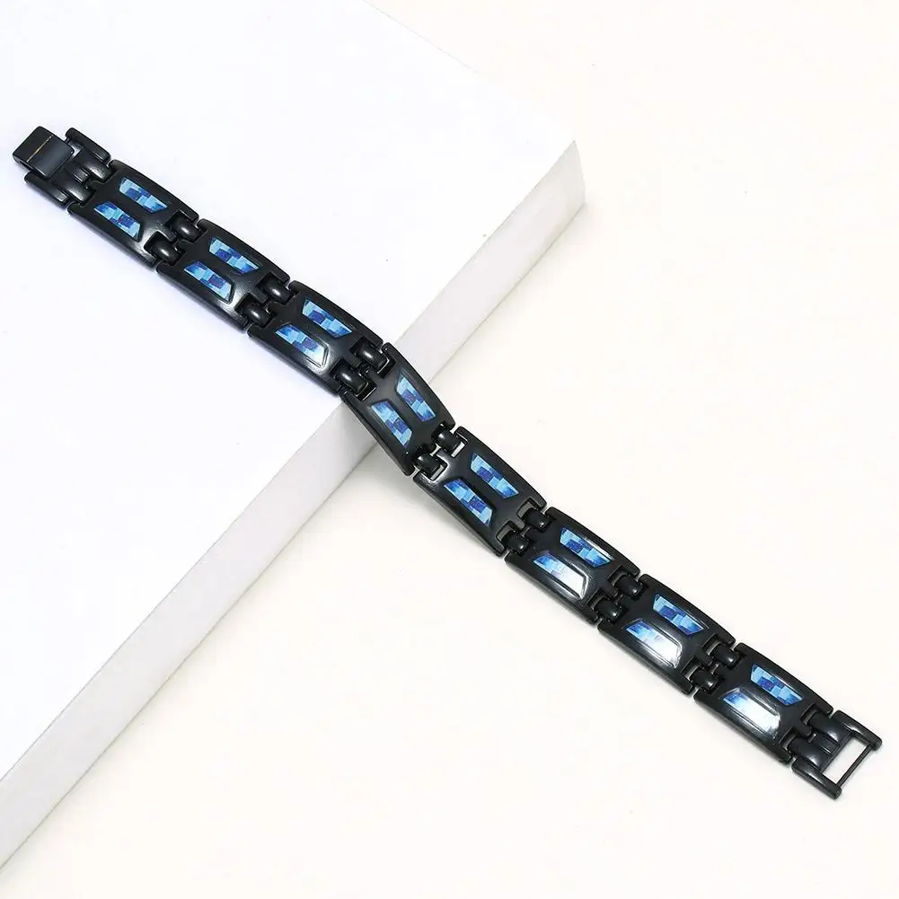 Углеродный синий титановый браслет для магнитной терапии уникальный двухрядный