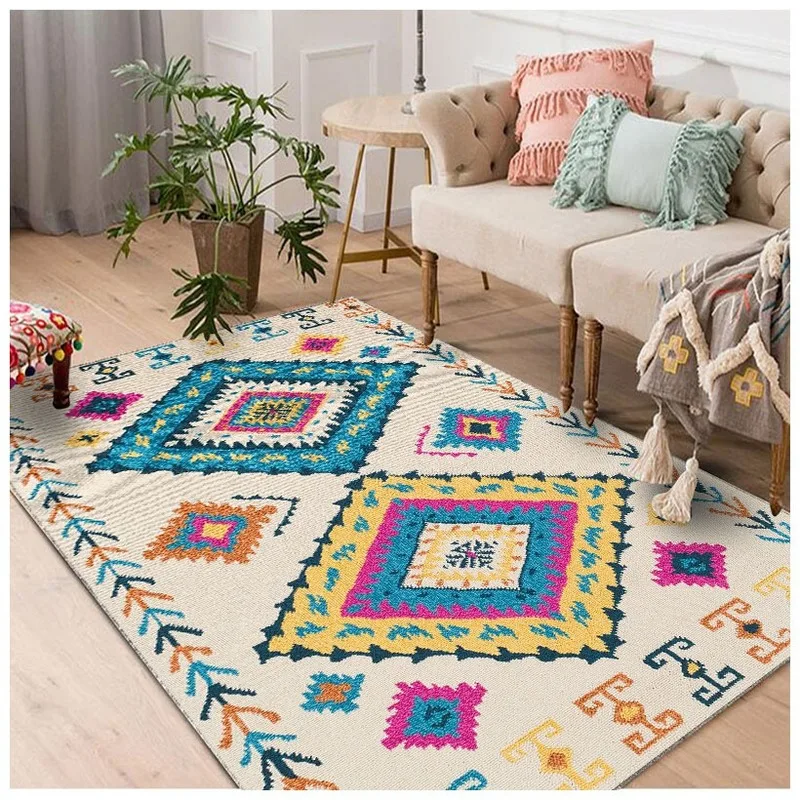 

Customize Carpets for Living Room Floor Mat Ethnic Geometric Decorative Rugs for Bedroom Rectangular Printed Polyester Carpet