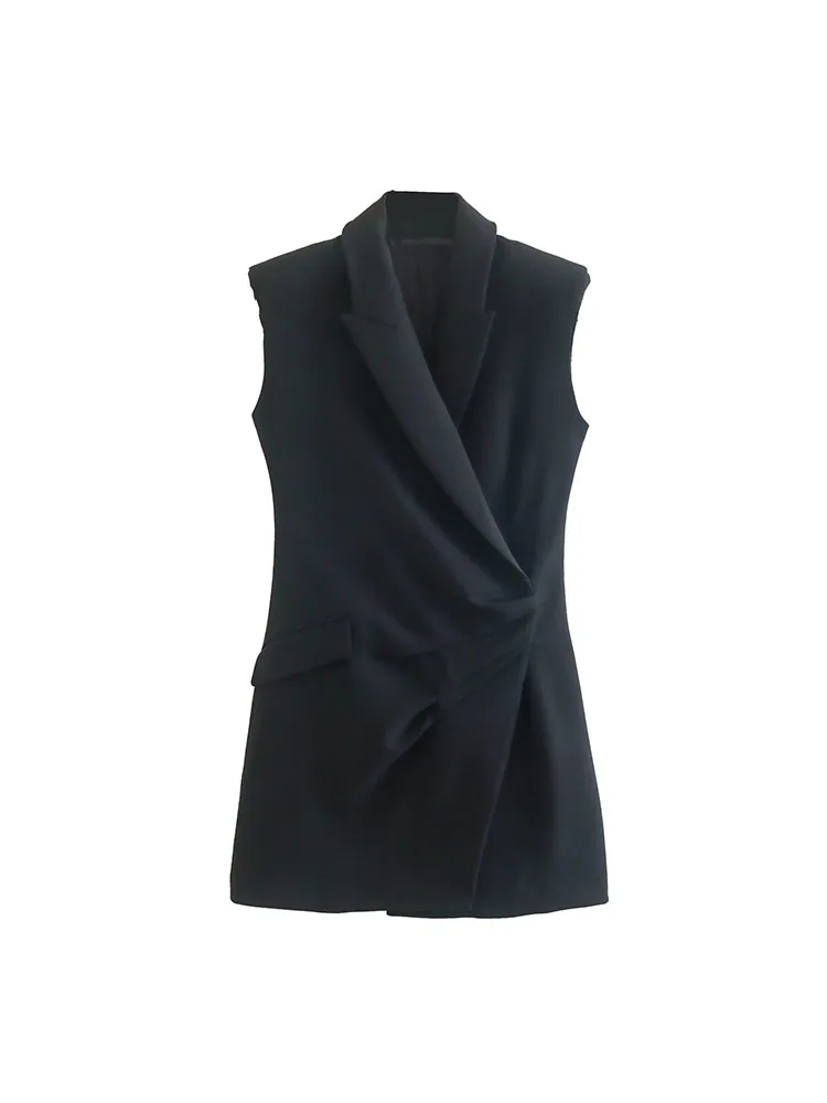 

PB&ZA 8719187 Women 2022 New Fashion Double Breasted Dress Style Waistcoat Vintage Sleeveless Female Vest Coat Tops 8719/187