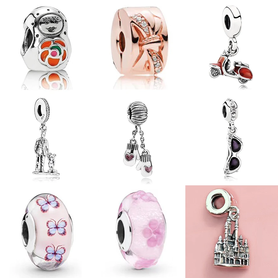 

2019 NEW 100% 925 Sterling Silver Spring Glass Bead Ghost Elephant Paw Prints Puppy RED Flower Charm Children Women Jewelry Gift