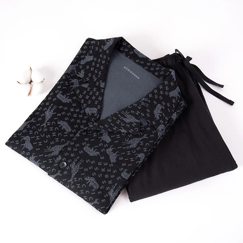 Мужские пижамы Shuya осенний новый комплект из чистого хлопка с принтом и лацканами