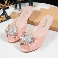 kids slippers 2022 new princess sequins flower slipper childrens sandals beautiful high heeled exquisite girls crystal