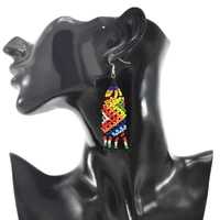 new gypsy color beads tassel pendant earrings boho ethnic earrings womens handmade acrylic bead stud earrings party jewelry
