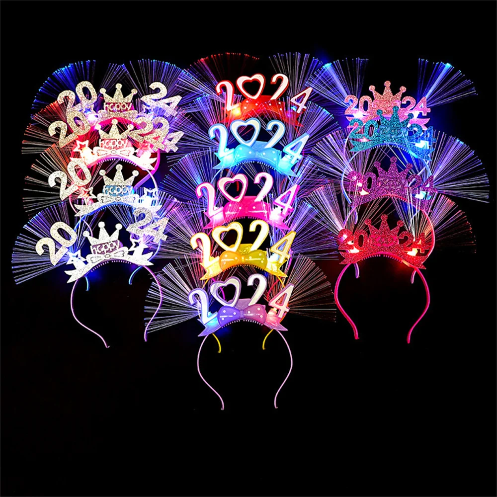 

1pc 2024 Happy New Year Crown Headband New Year's Eve Decoration New Year'S Gift Glowing Headwear Flashing Hair Accessories