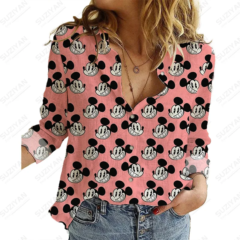 

Модные рубашки Disney ShirtWomen'S с принтом, женские рубашки с героями Диснея, повседневные рубашки, элегантная женская рубашка, Модные свободные рукава