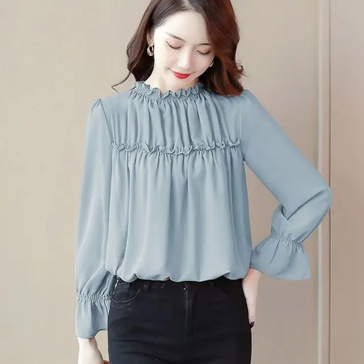New fashion  women's long-sleeved chiffon top fat MM loose small shirt  women blouse top  women’s tops  blouse
