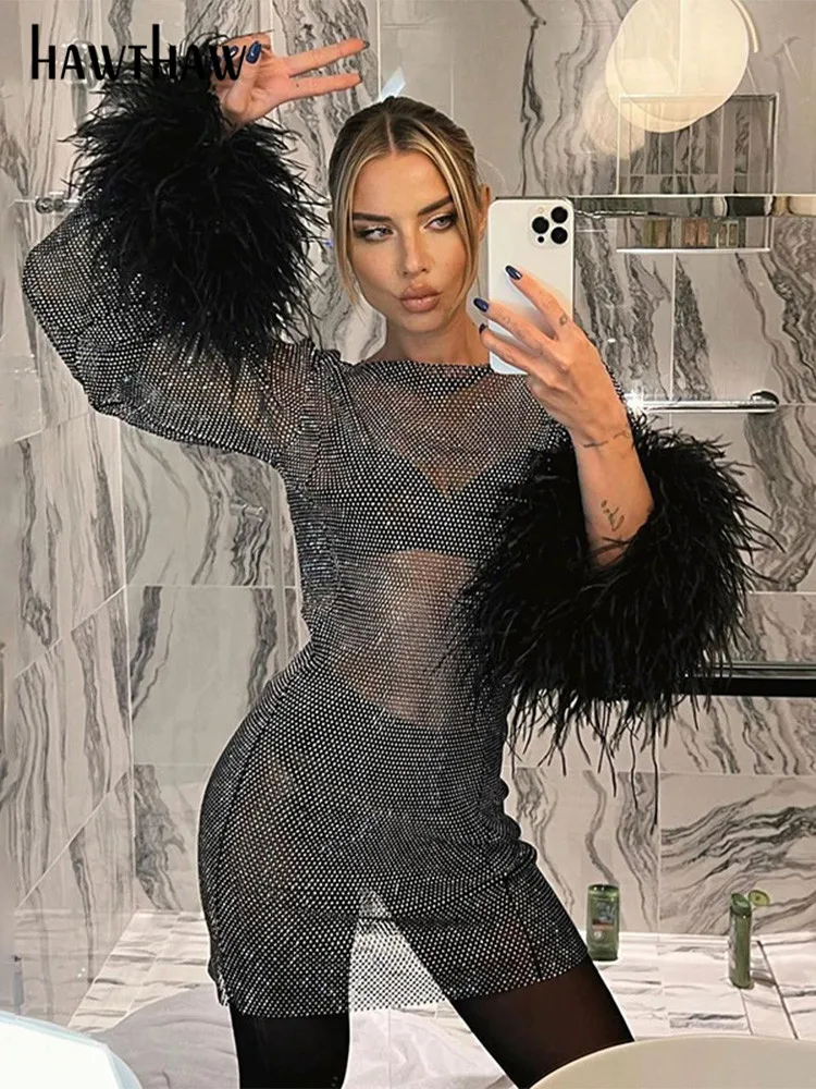 

Hawthaw Women 2022 Summer Sexy See Through Bodycon Party Club Birthday Streetwear Mini Dress Wholesale Items For Business