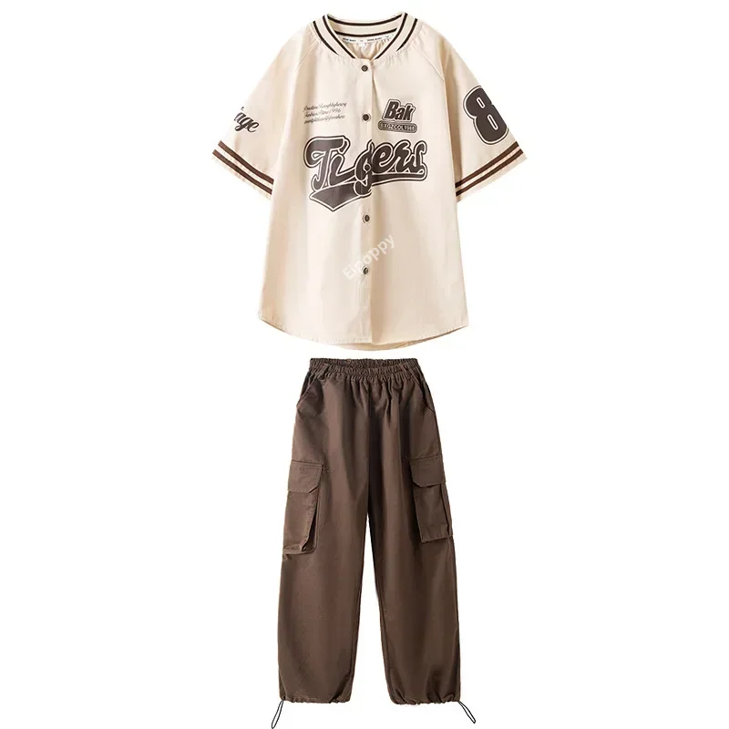Свободная бейсбольная куртка для девочек в стиле хип-хоп штаны-карго уличная