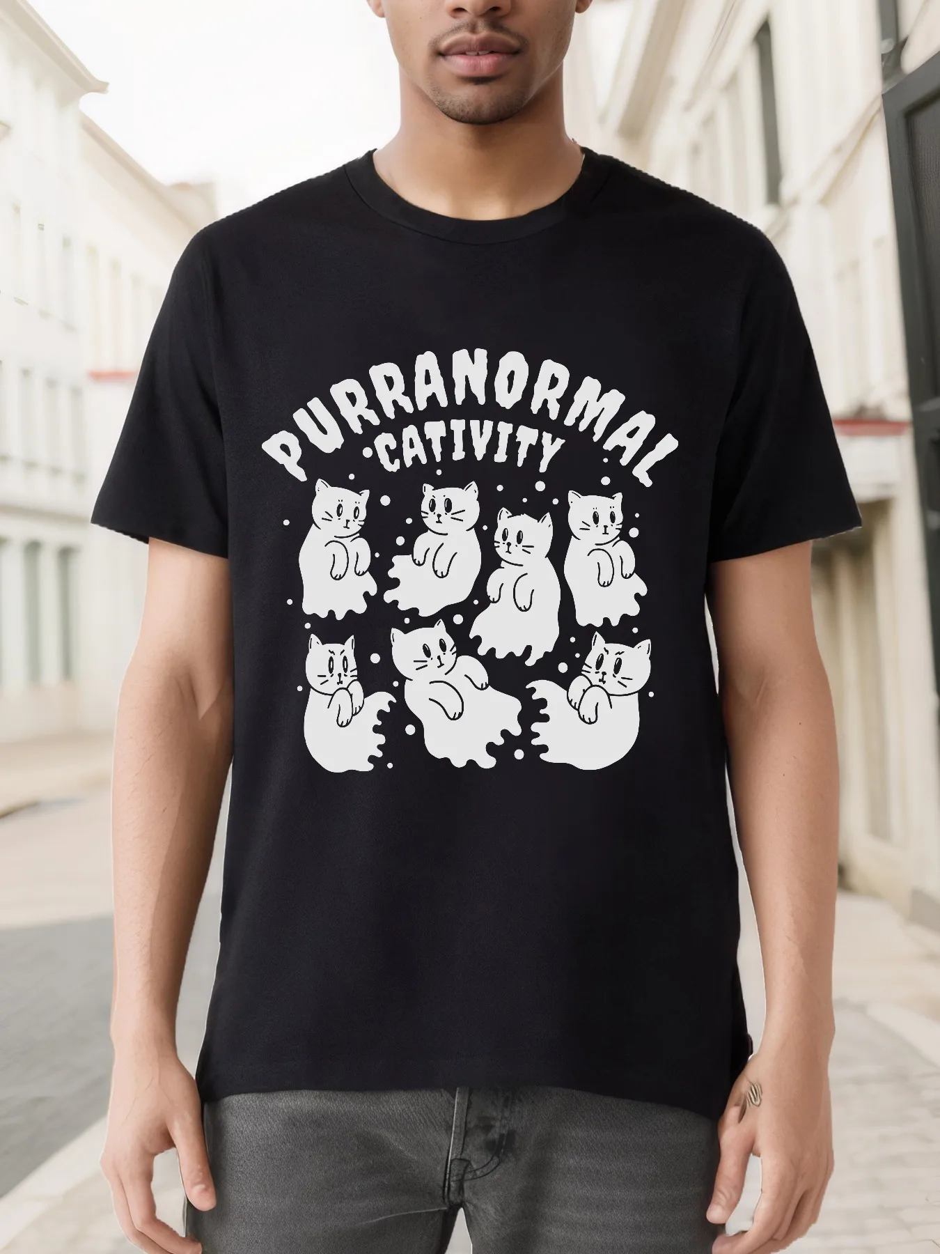 Мужская футболка Purranormal Cativity Funny Halloween Cat 100% хлопок