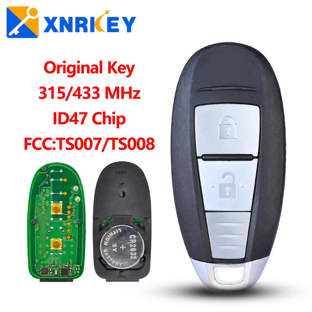 

XNRKEY 2 Button Original Smart Remote Car Key ID47 Chip 315/433Mhz for Suzuki Swift Vitara S-Cross SX4 2010-2016 FCC TS007/TS008