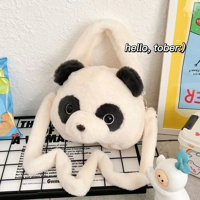 

2023 Giant Panda Head Plush Doll school Bag Cartoon Lint Toy Backpacks Cute Fluffy One-shoulder Handbag Travel and Play Items