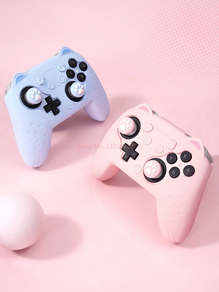 Фото Оригинальный силиконовый защитный чехол для контроллера Switch 2 Pro с кошачьими ушками и лапками, противоскользящий, милый, розовый, синий, игровой аксессуар №2
