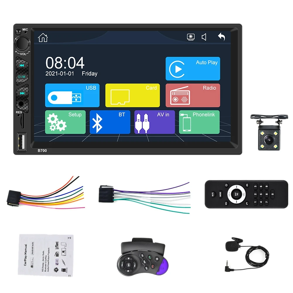 

2 Din Carplay Android Auto 7 Inch Universal Car Radio for-Nissan Kia Toyota MP5 Player Microphone A