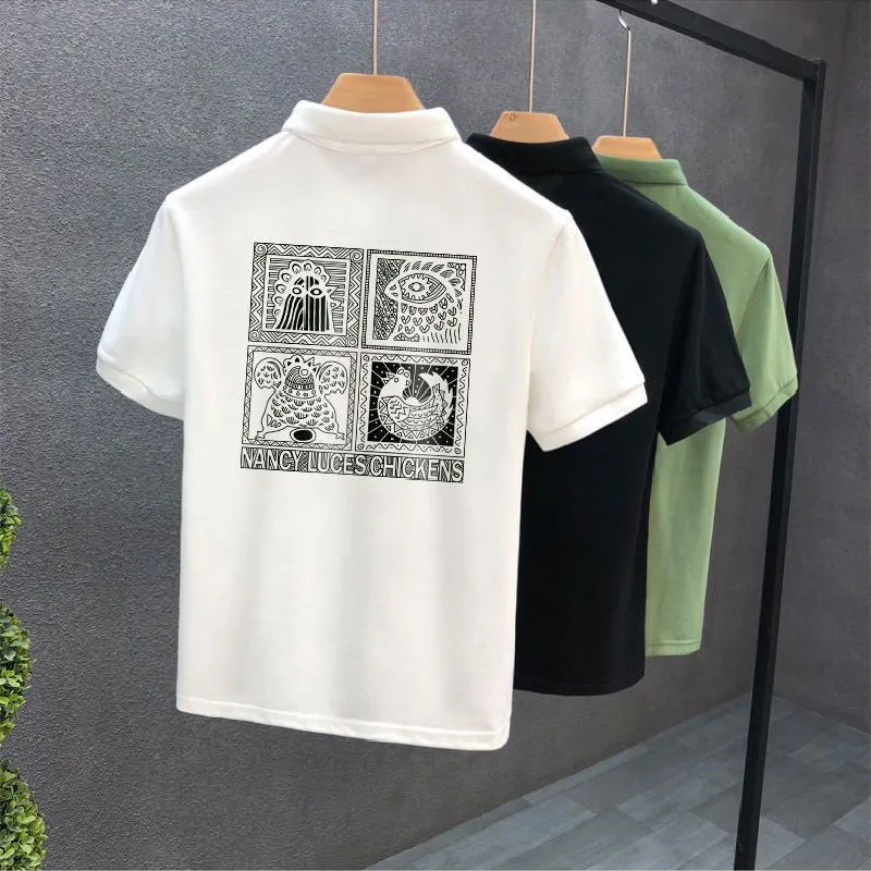 Модная брендовая рубашка-поло мужская летняя корейская модная с отложным