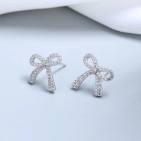 s925 sterling silver ladies bow stud earrings popular and elegant holiday gifts in europe and america