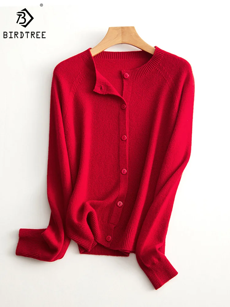 

Birdtree 100%Merino Wool Basic Seamless Thick Cardigan Long Sleeve Soft Warm Women Sweater Coat Designed Winter New C3D164QM