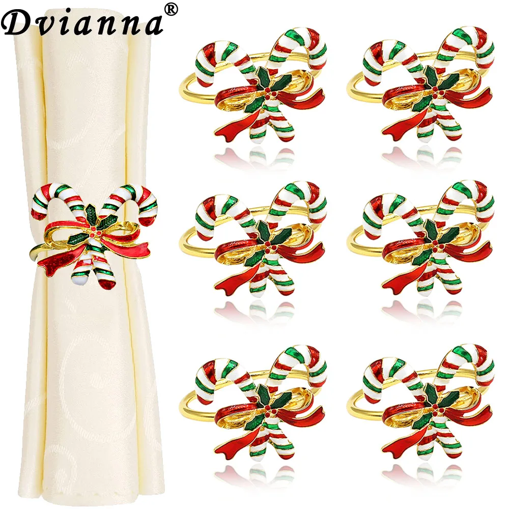 6 шт. рождественские кольца для салфеток из конфетной трости рождественского