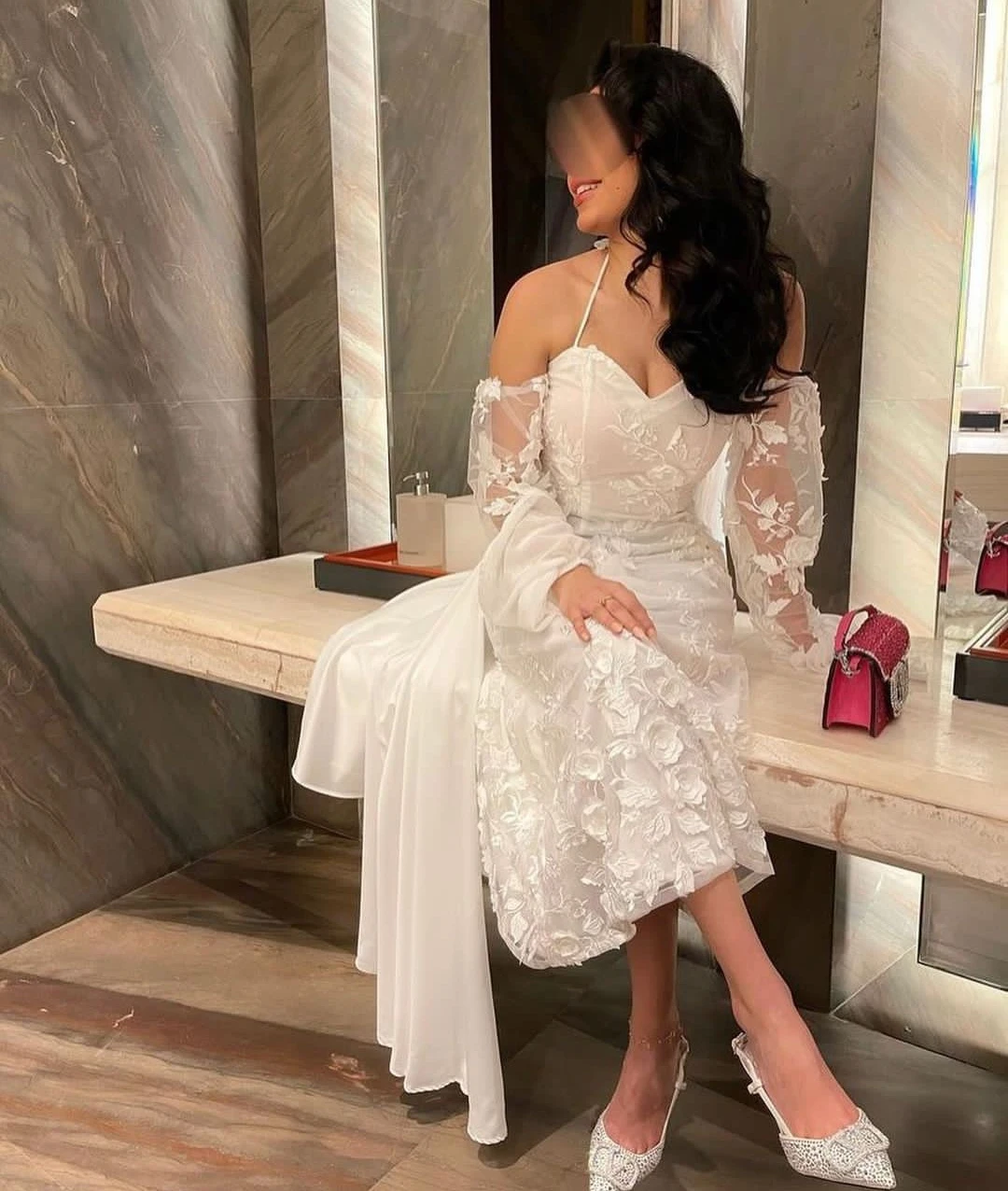 

Женское вечернее платье с открытыми плечами AsaNagi, белое ТРАПЕЦИЕВИДНОЕ ПЛАТЬЕ до середины икры, в стиле Саудовской Аравии, модель 2023