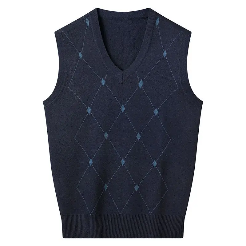 Classic Style Men's Knitting Cashmere Wool Blend Vest V Collar Loose Style Contrast Color High-quality Soft Keep Warm Vest G42