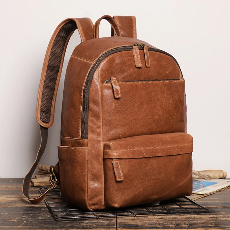 Fashion Real Leather Backpack for Men Genuine Leather School Bag Male Outdoor Camping Backpacks for 14 inch Laptop Shoulder Bag