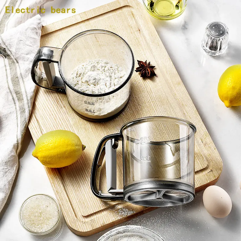 

1Pcs Plastic Mesh Flour Sifter Plastic Baking Sugar Shaker Sieve Mechanica Icing Strainer Cup Kitchen Gadget Baking Pastry Tools