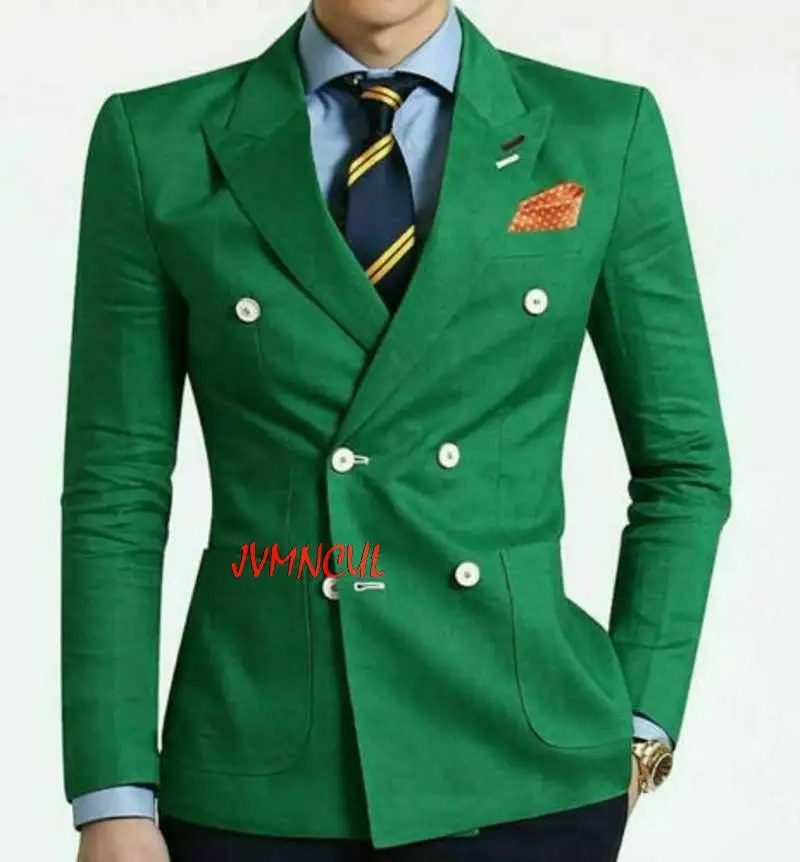 

Модные Зеленые смокинги для жениха с лацканами, мужские деловые костюмы, комплект для выпусквечерние вечера, двубортный пиджак и брюки