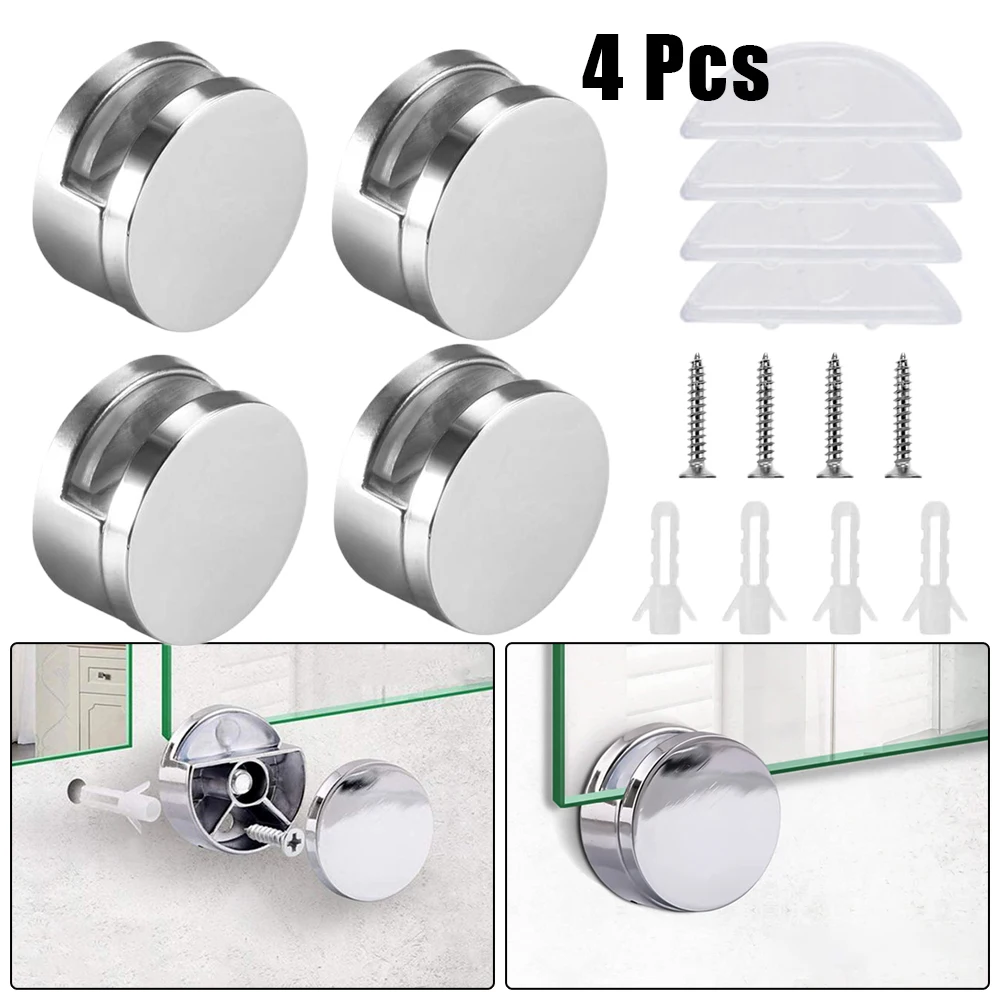 

Glass Clip Mirror Clip Home Hotels Washrooms 4Set Hang Hanging Hardware Holder No Drilling Required Round Durable