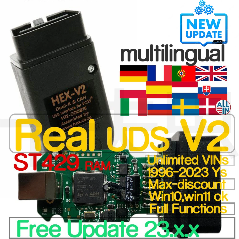 Оригинальный чип OEM 1:1 VagCom VAG COM версии V2 ST429 для автомобилей VW-AUDi 1996-2023 лет, диагностический сканер OBDII, полные функции