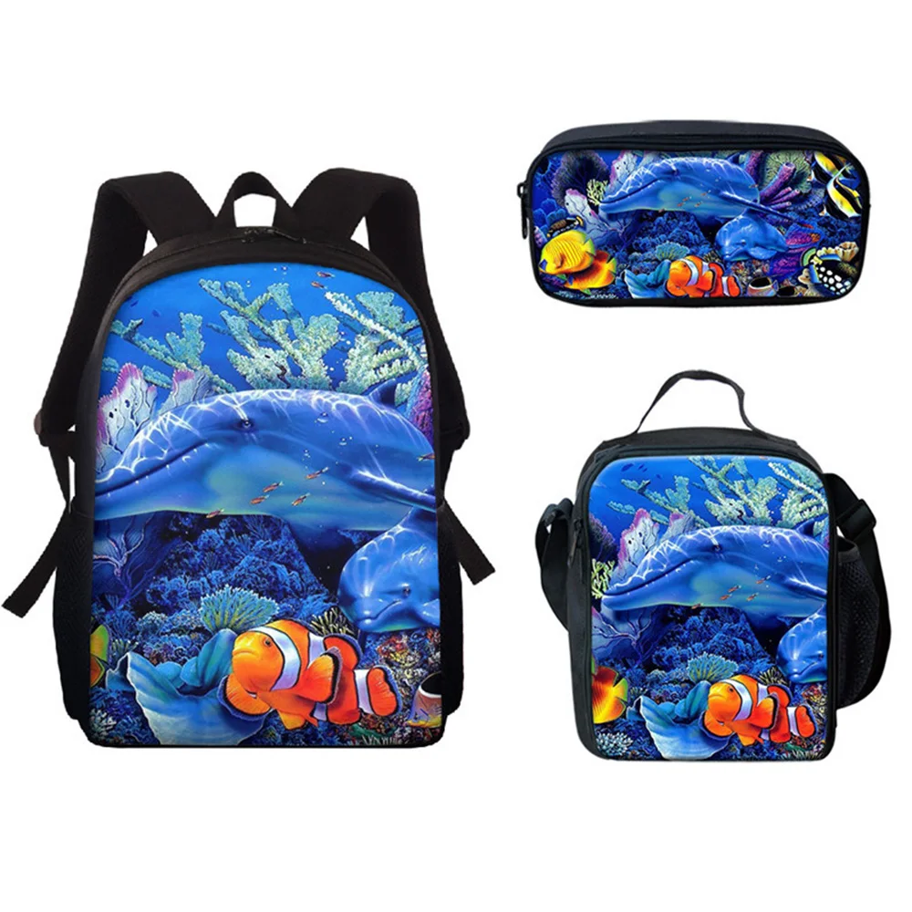 

Harajuku Underwater world Whale 3pcs/Set Backpack 3D Print School Student Bookbag Anime Laptop Daypack Lunch Bag Pencil Case