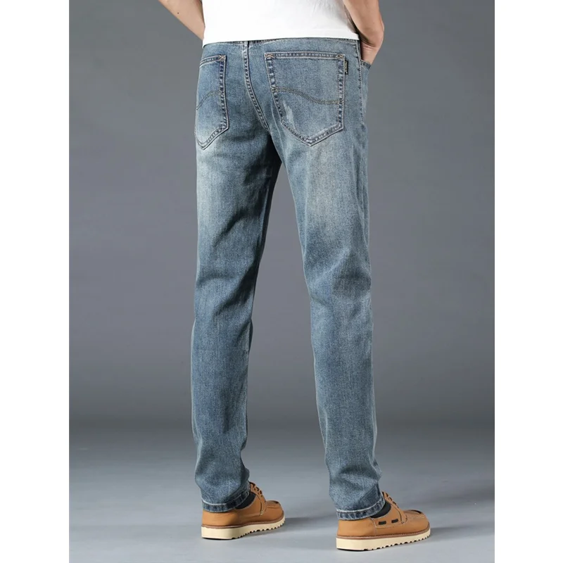 Men Clothing Autumn and Winter Straight Loose Cylinder Jeans Vintage Chaopai Elastic Force Comfortable Blue Harun Trousers Women