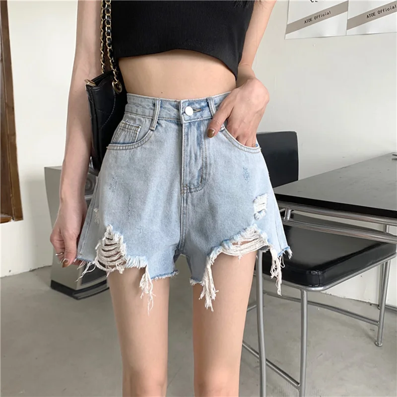 

Women's High Waist Denim Shorts Casual Slim Tassels Shorts Loose Pants Wide Legs Thin A-line Hot Pants For Hot Girls With Raw
