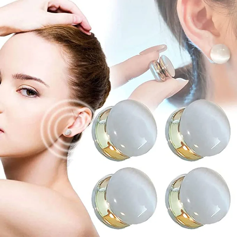 

2Pcs New Painless Magnetic Cat's Eye Ear Clip No Pierced Earrings Women Slimming Jewelry Lymphatic Drainage Therapeutic Studs