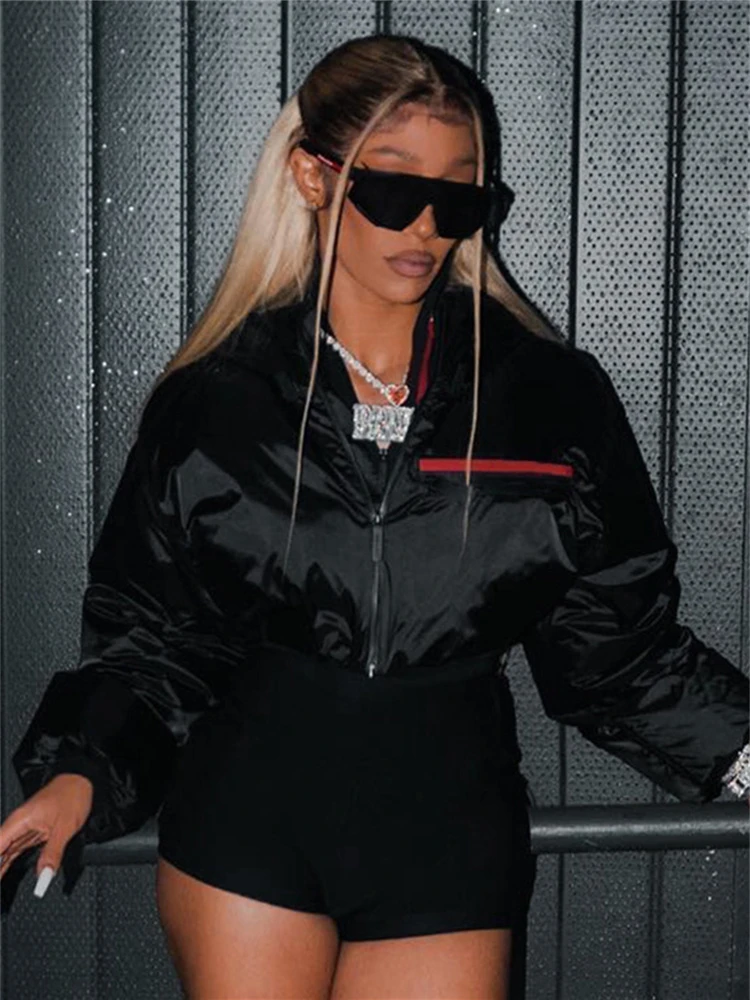 Black Puffer Jacket Fashion 2022 Winter Clothes Women Street Wear Zip Up Bubble Coats Thick Cropped Jacket