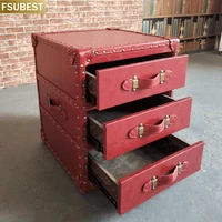 FSUBEST Retro Industrial Style Bedroom Furniture Aviator Aluminum Bedside Cabinet American Style Trunk Bed Side Table 3 Drawers