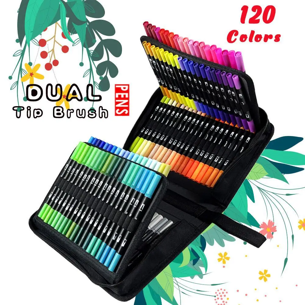 72/120 Colored Dual Tip Art Markers Felt Tip Pens Sketchbook