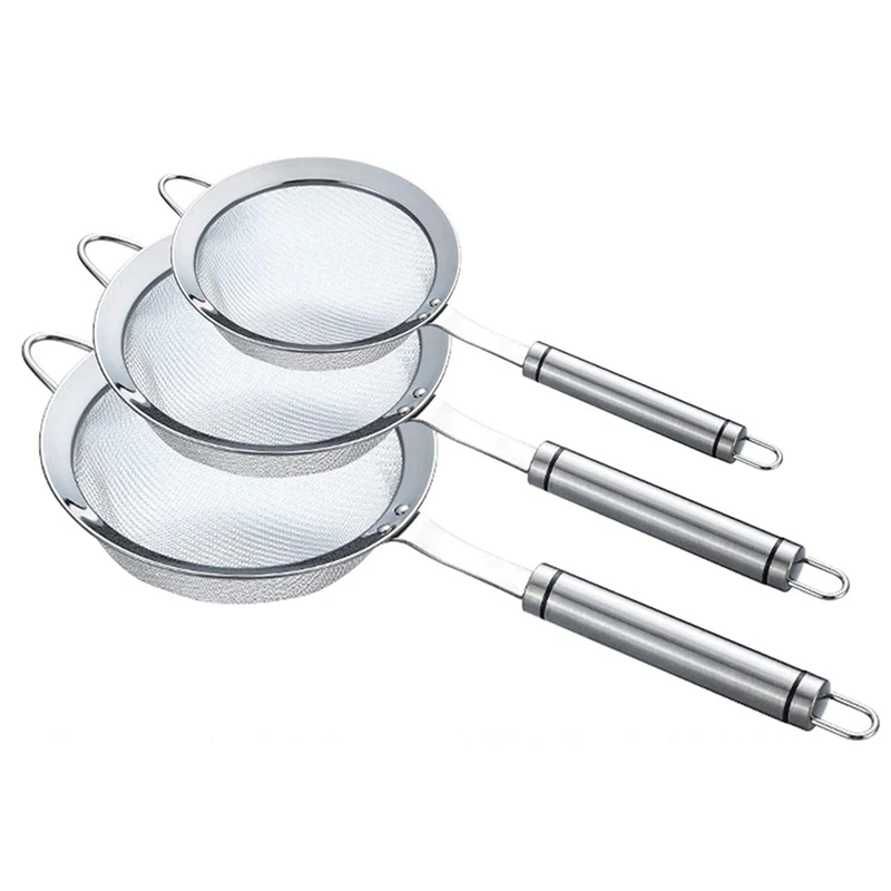 

3Pcs Mini Fine Mesh Stainless Steel Strainers Set Kitchen Food Fine Mesh Strainer Sieve Sifters