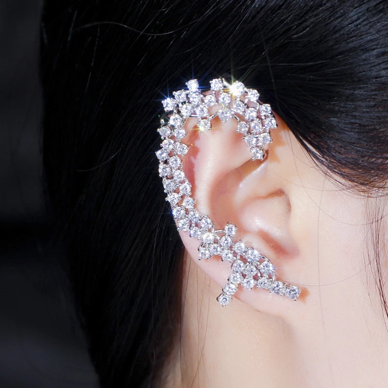 

ThreeGraces Bohemian Shiny Cubic Zirconia Big Asymmetrical Ear Cuff Wrap Stud Earrings for Women New Trendy Party Jewelry E0856