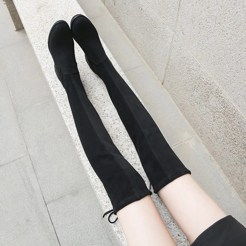 

Hot Sale Ladies Black Tall Over Knee Boots Sexy Fashion Ladies Winter High Heel Boots PU Leather Low Heel Comfortable Shoes