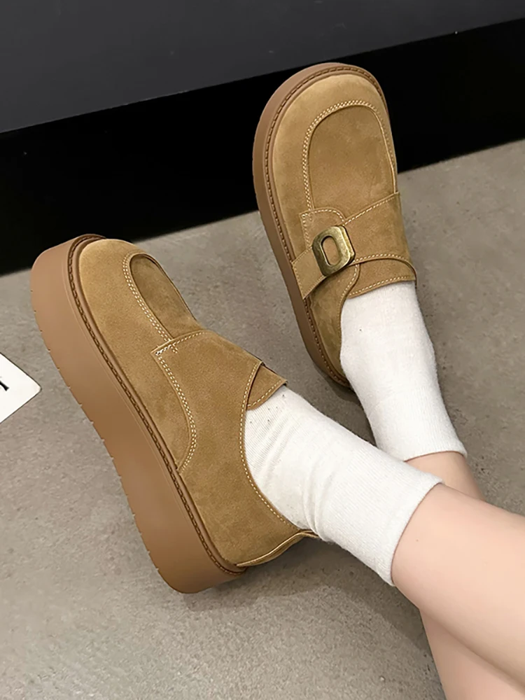 Женские универсальные туфли в стиле ретро Осенние слипоны на платформе женская