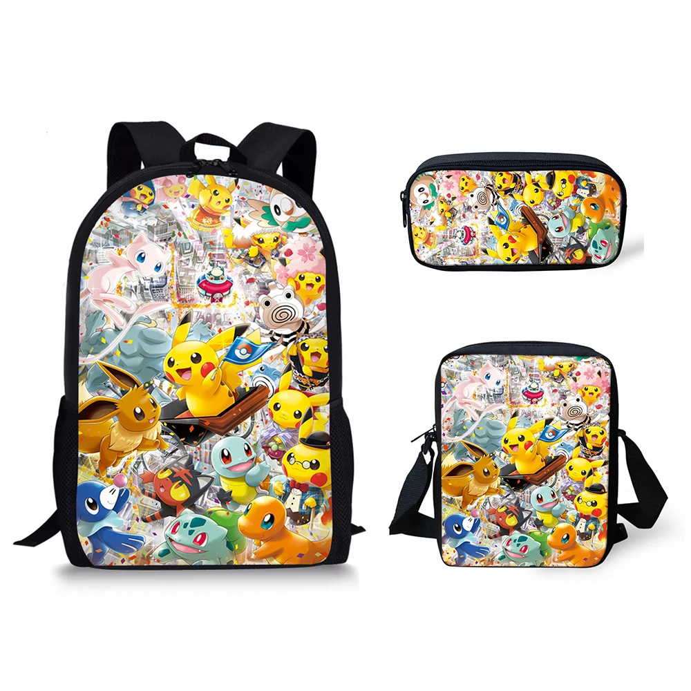 HALYUNASC 3PCs/Set Children's School Backpack Cartoon Detective-Baokemon Pattern School Bags Teenagers Book-Bags Set