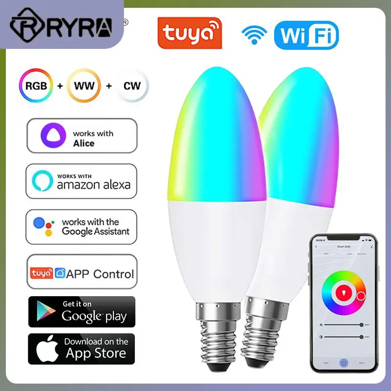 Candelabra Lamp Tuya Voice Control E14 Light Bulb Rgb Brightness Adjustable Tuya Smart Lamp With Alexa Google Home Alice Rgbcw