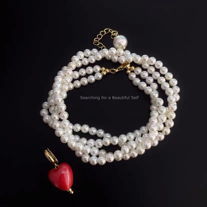 

Original new | love heart | 14K gold shell bead ceramic love multi-purpose necklace collarbone chain