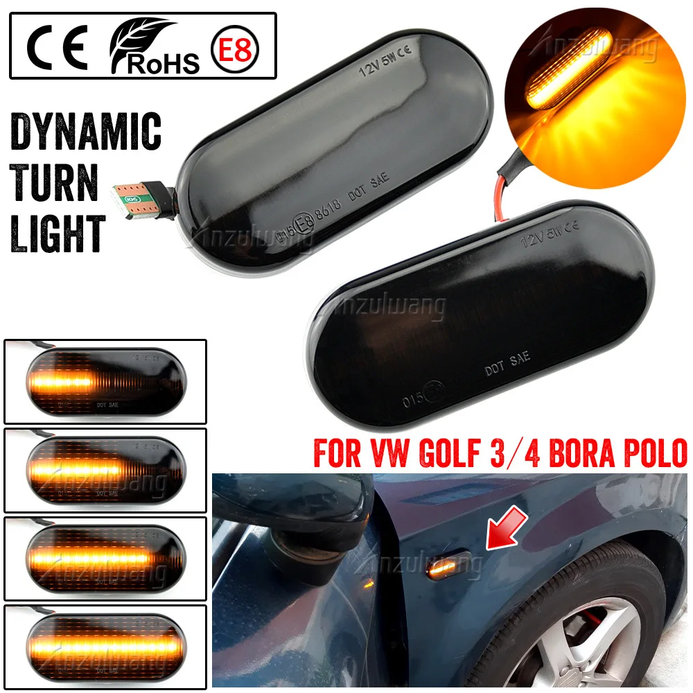 2Pcs LED Dynamic Side Marker Turn Signal Light Sequential Blinker Lamp For Volkswagen VW Bora Golf 3 4 Passat 3BG Polo SB6