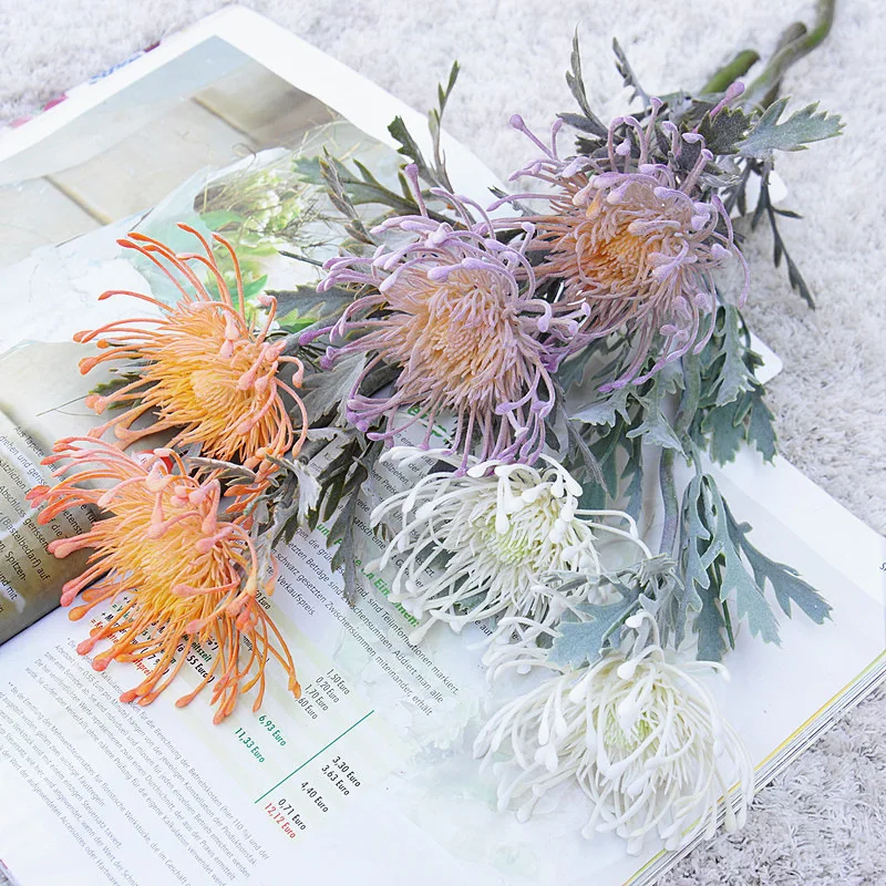 

2 Fork Daisy Artificial Flowers Short Branch Crab Claw Pincushion Real Touch Flower Wedding Garland Vase Decoration Fake Plant