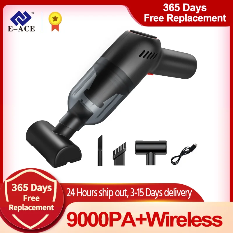 Компактный портативный ручной автомобильный пылесос E-ACE M17 9000 па высокомощный