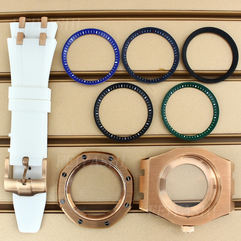 Роскошные женские часы из розового золота 41 мм искусственные резиновые ремешки