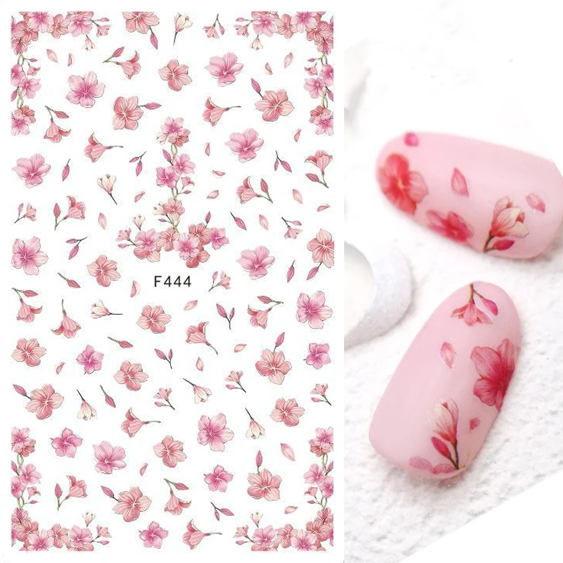 

Nail Art Decals Pink Florals Cherry Blossoms Flowers Back Glue Nail Stickers Decoration For Nail Tips Beauty