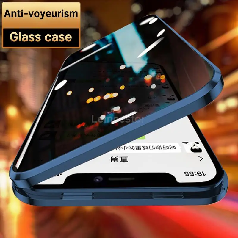 

Glass Privacy Magnetic Phone Case For iPhone 14 13 12 11 Pro Max 13Mini 12Mini X Xs Max XR 7 8 Plus SE2020 Protect Magnet Cover