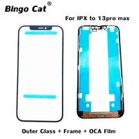 5pcs top outer screen glass oca film lcd frameear mesh for iphone 11 12 13 pro x xr xs max cracked glass repair parts